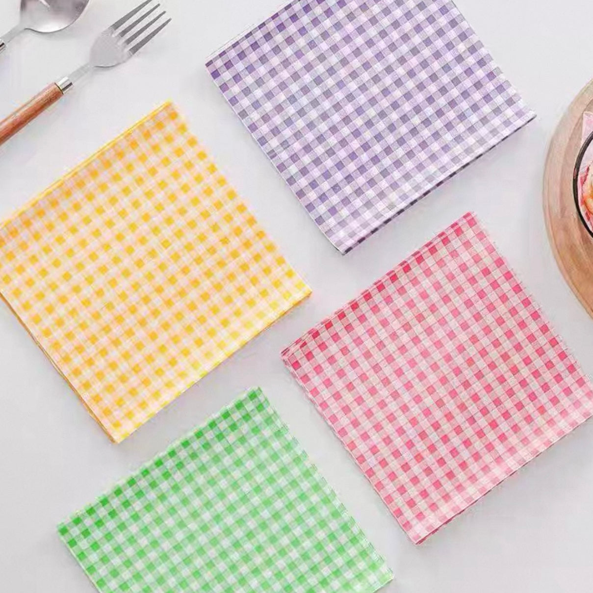 Bento Box Liner Checkered Pastel